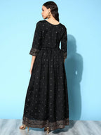 Ahalyaa Women Black Poly Silk Printed Dress | Grocsy