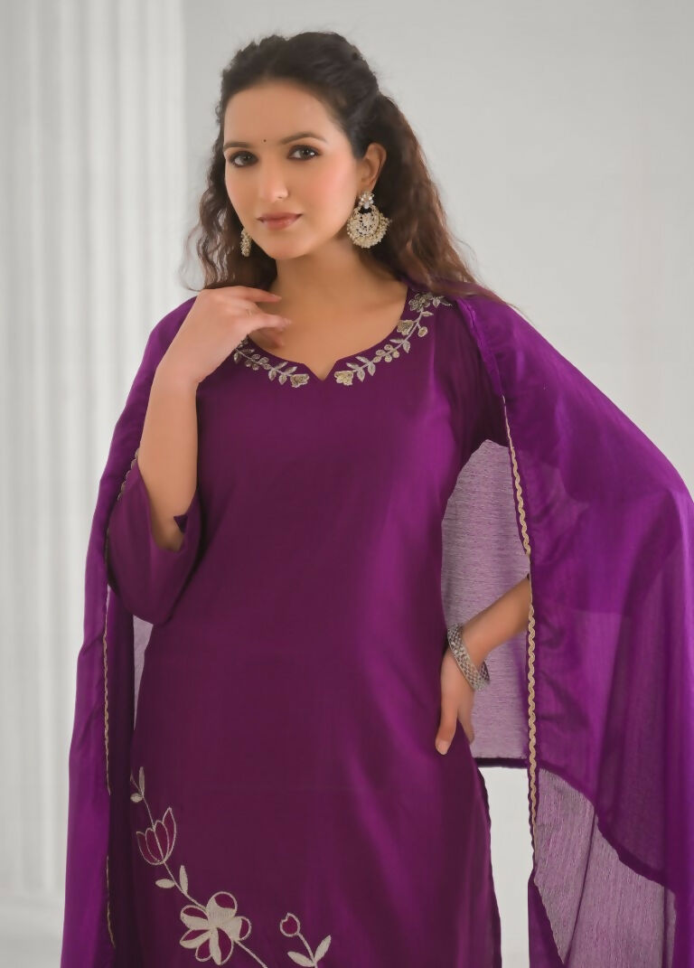Festive Ethnic Viscose Rayon Purple Stitched Suit With Dupatta - Rashmika | Grocsy