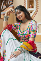 AI Fashion White Viscose Rayon Designer Navratri Lehenga Choli Collection | Grocsy