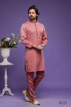 Raivat Ethnic Art Banarasi Silk Thread Work Kurta Pajama In Pink Colour | Grocsy