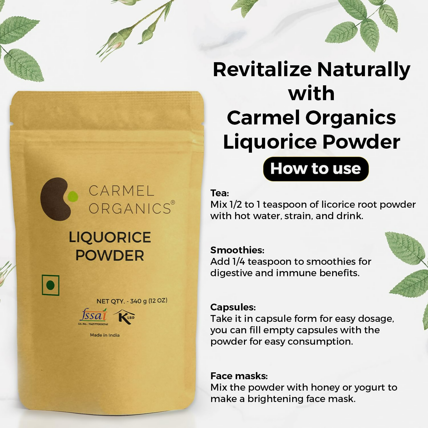 Carmel Organics Liquorice/Mulethi Root Powder | Grocsy
