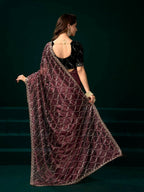 Joban Fashion Maroon Net Party Wear Sarees | Grocsy