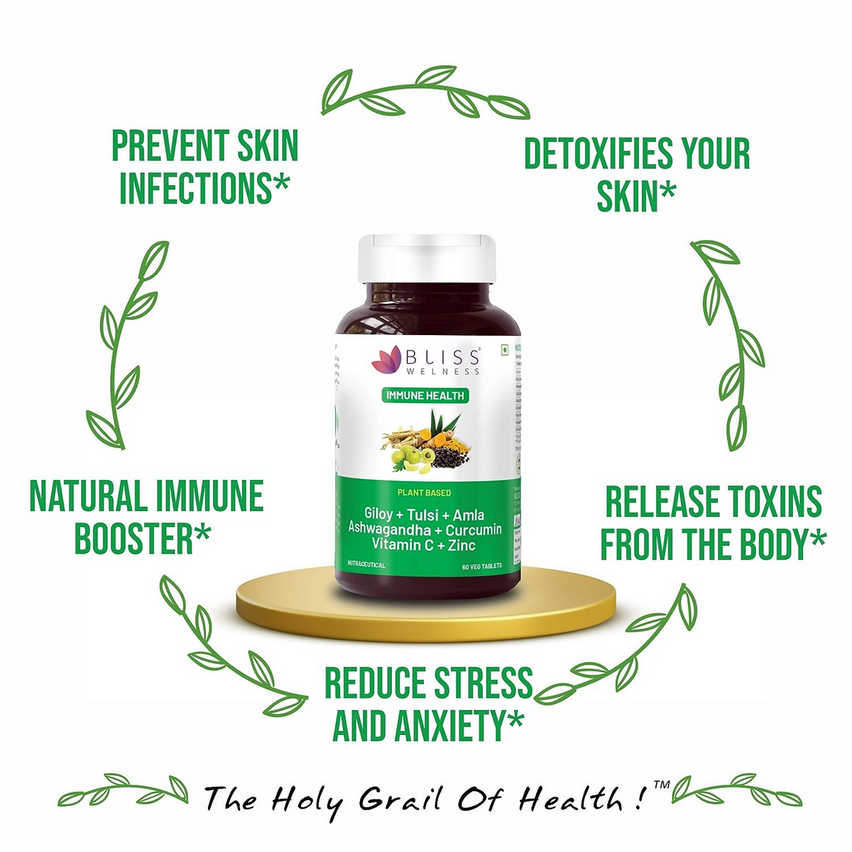 Bliss Welness Giloy Tulsi Amla Ashwagandha Curcumin Tablets | Grocsy