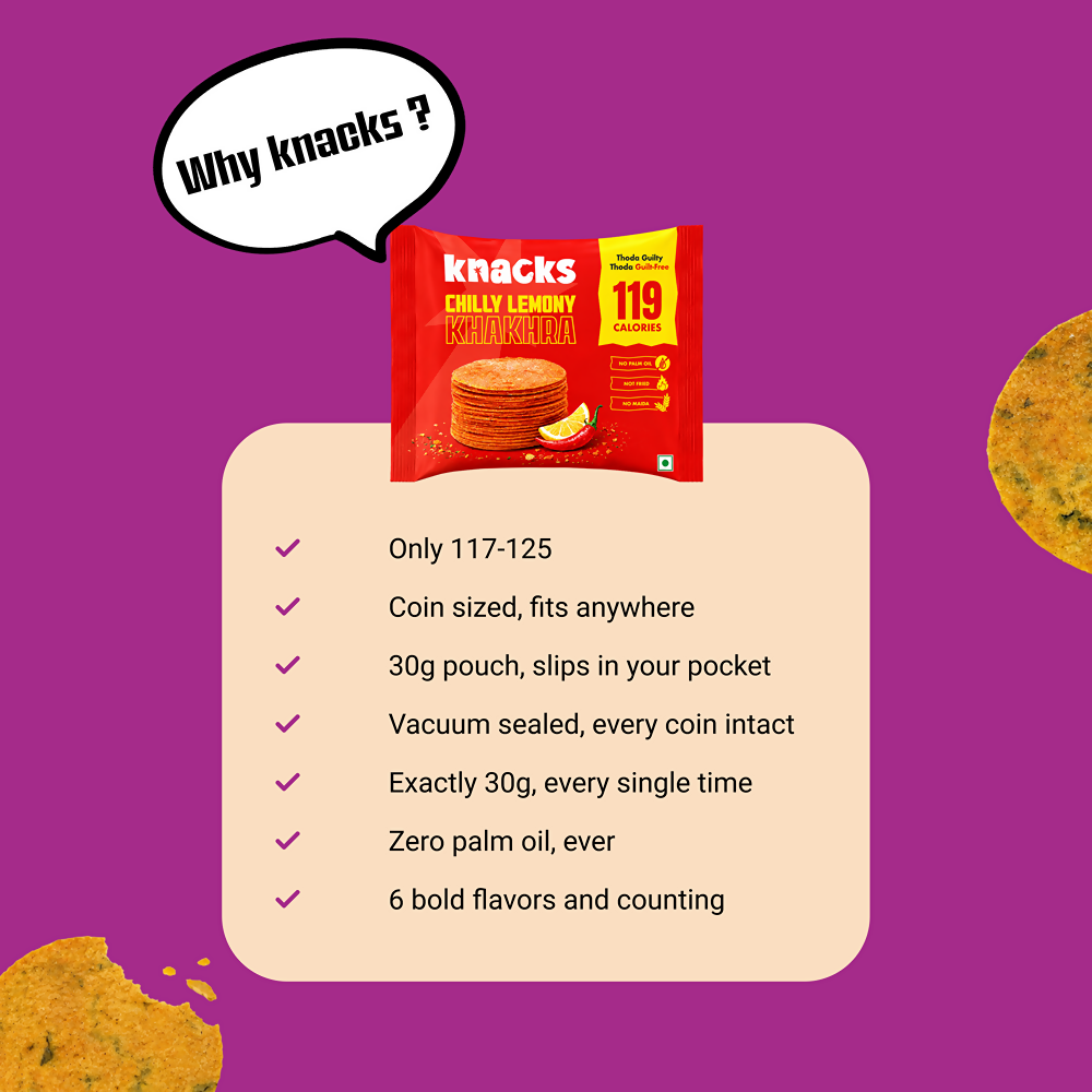Knacks Coin Khakhra Crisps - Chilly Lemony Flavour | Grocsy