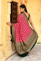 Joban Fashion Pink Crepe Chiffon Pure Handloom Banarasi Silk Saree | Grocsy