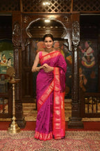 Very Much Indian Pure Silk Paithani With Most Magenta With Contrast Pink | Grocsy