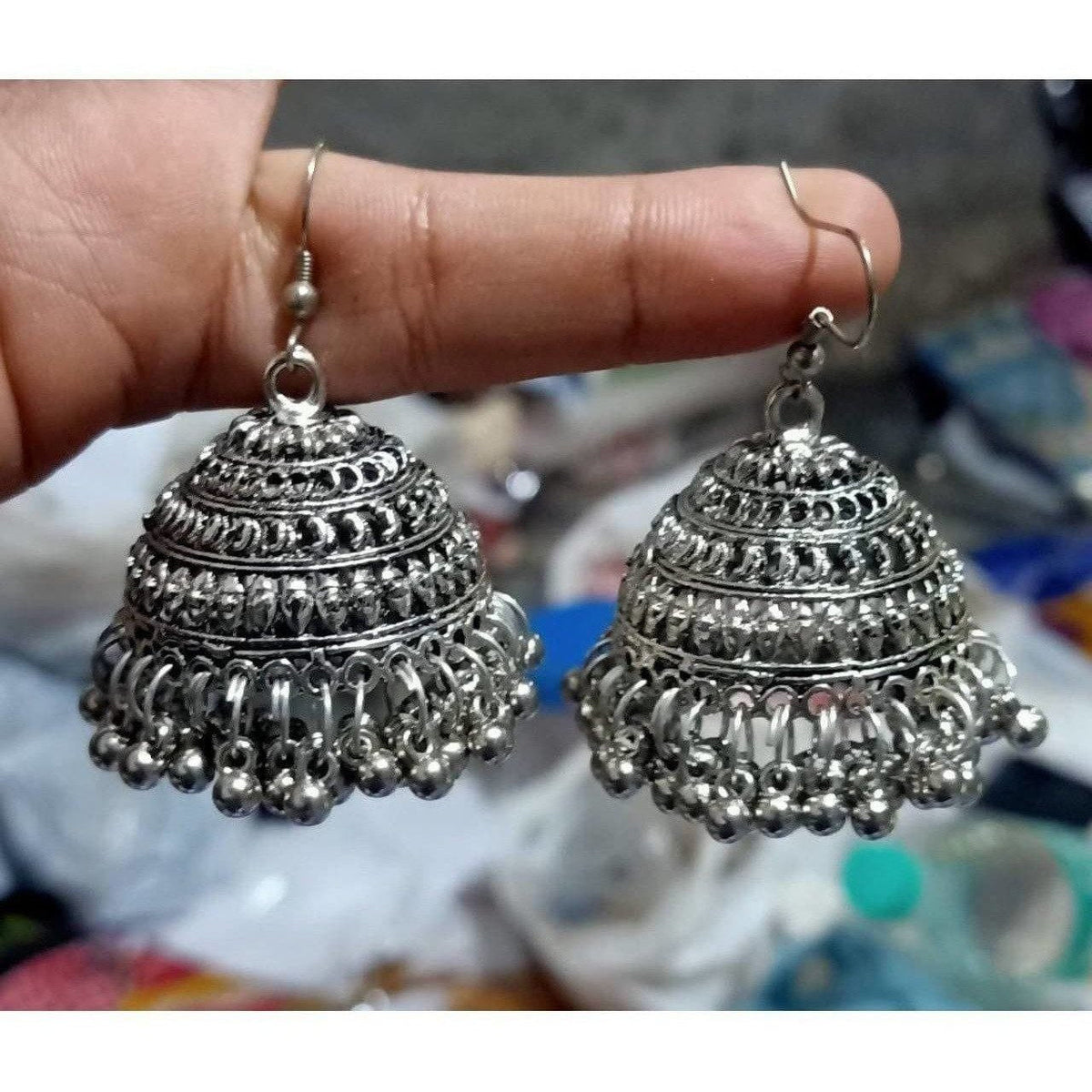 MS Fashion India Tassel Hook Silver Jhumka Earrings | Grocsy