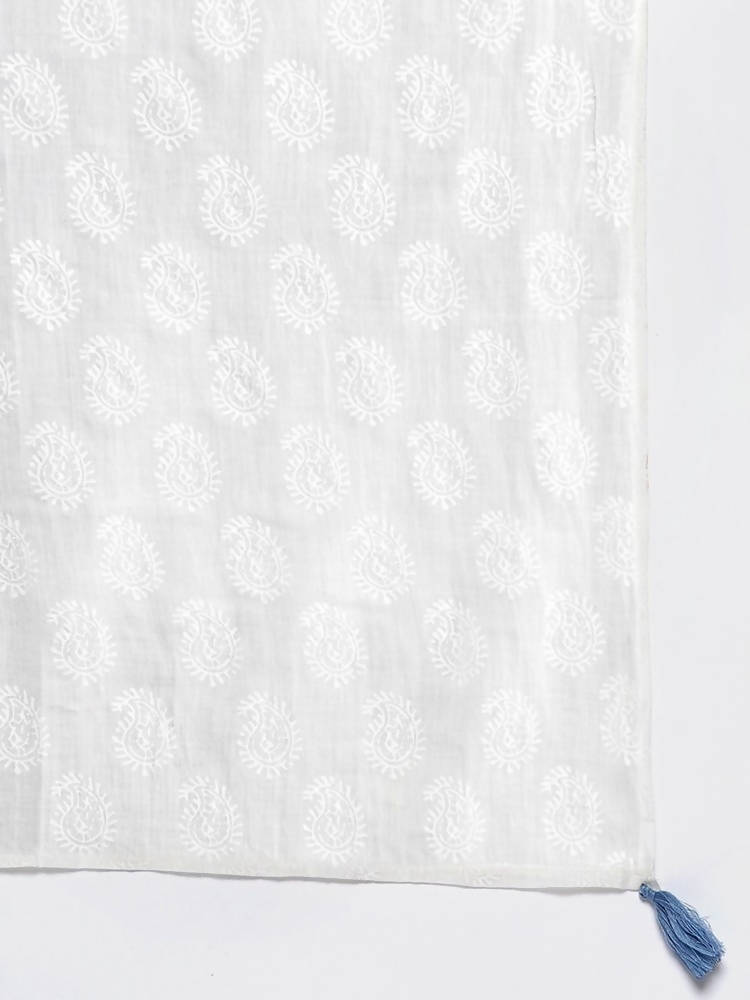 Yufta Blue & White A-Line Dupatta Set | Grocsy