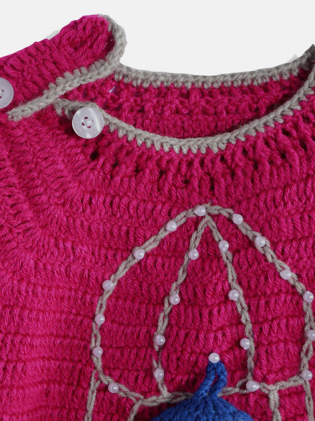 Chutput Kids Woollen Hand Knitted Full Sleeves Bird Detail Sweater For Baby Boys - Magenta | Grocsy