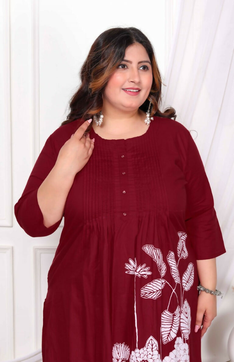 Miravan Women's Plus Size Wine pure cotton floral printed Kurta and palazzo set | Grocsy