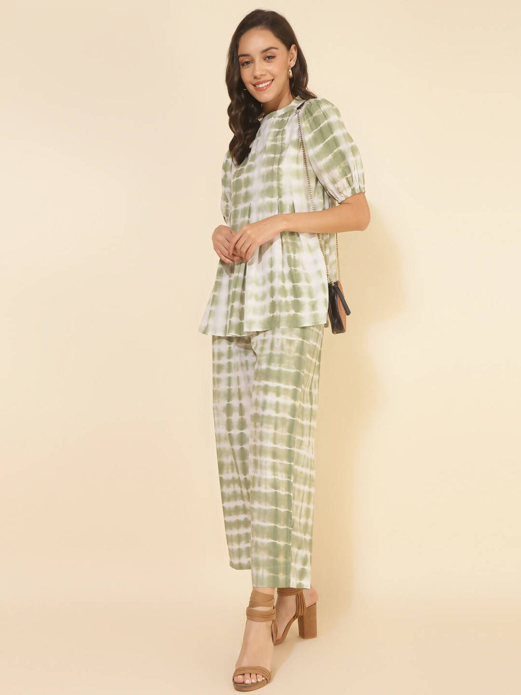 Janasya Women's Off White Cotton Tie & Dye Casual A-line Co-ords | Grocsy