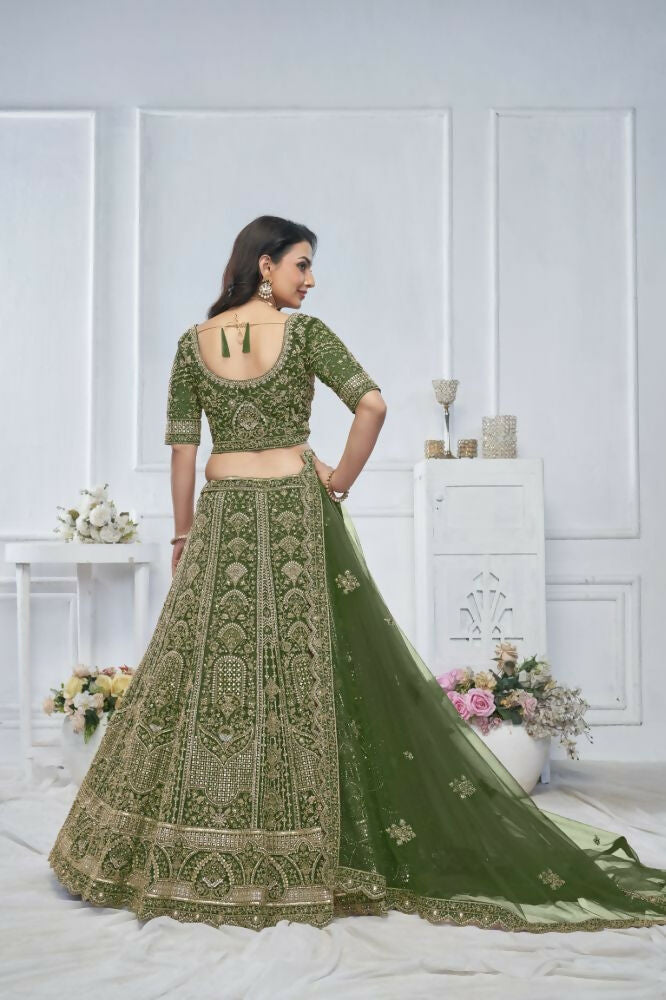 Kesar Fab Green Net Hand_Woven Lehenga | Grocsy