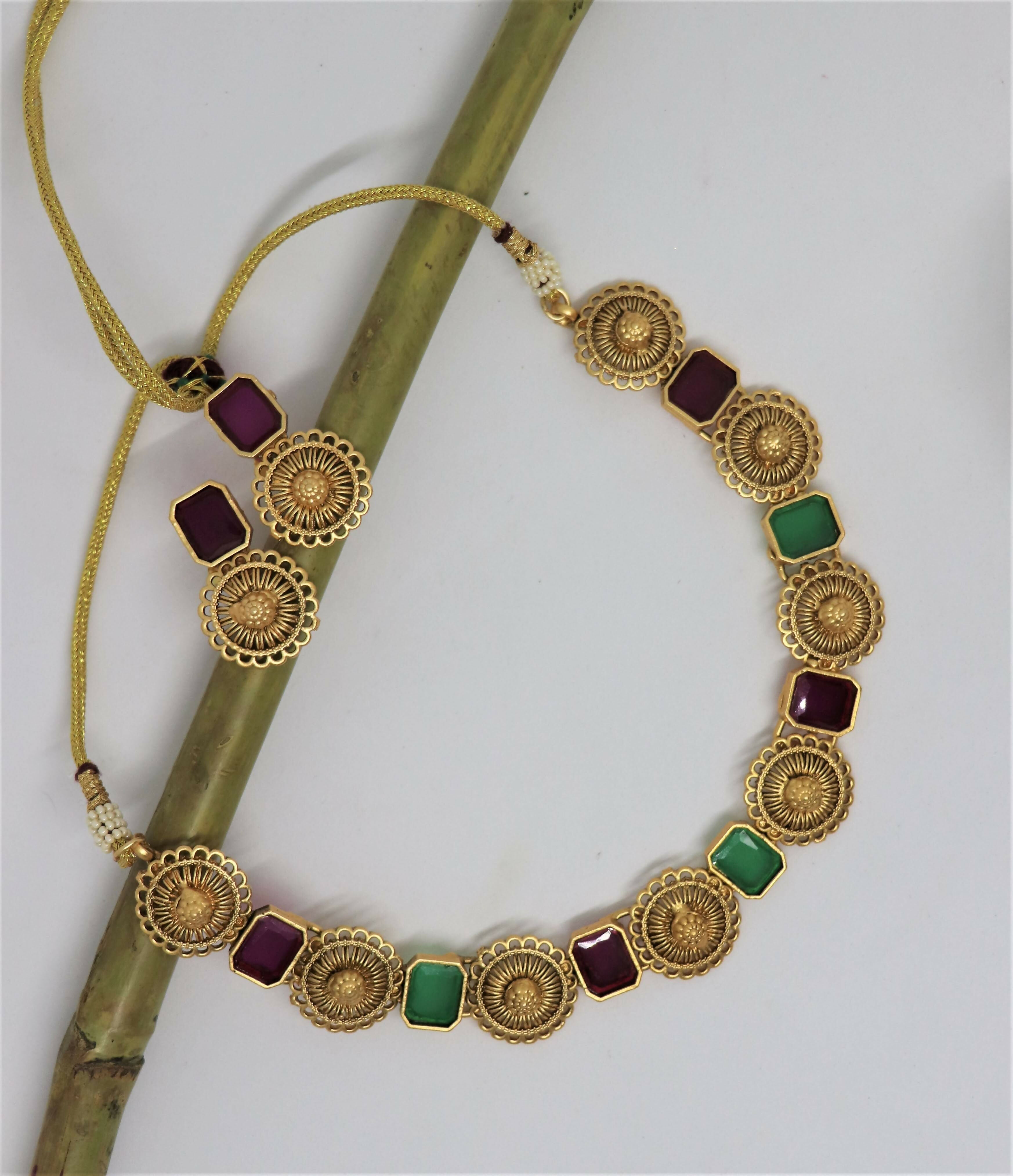 Joban Fashion Maroon & Green Pure Brass With Rajwadi Polish Necklace Set | Grocsy