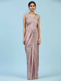 Lavendar Silk Satin Plain Ready to wear Saree with stitched Blouse - Vrinda | Grocsy