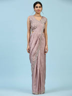 Lavendar Silk Satin Plain Ready to wear Saree with stitched Blouse - Vrinda | Grocsy