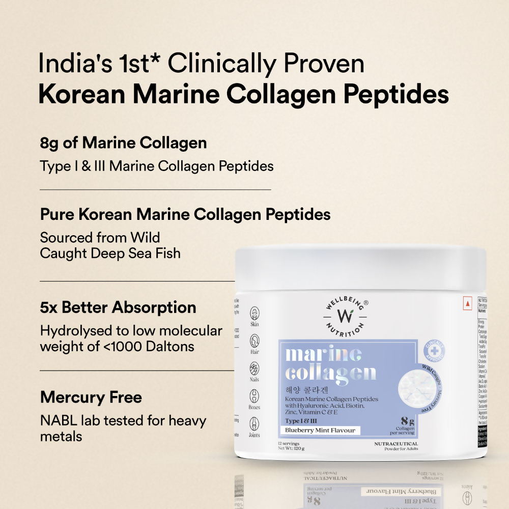 Wellbeing Nutrition Marine Collagen HLA & Biotin Fine Lines & Wrinkles Blueberry Mint Flavour | Grocsy