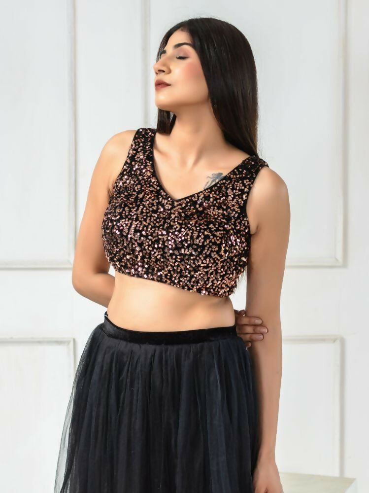 Amodini Designer Studio Women's Velvet Copper Sleeveless Blouse | Grocsy