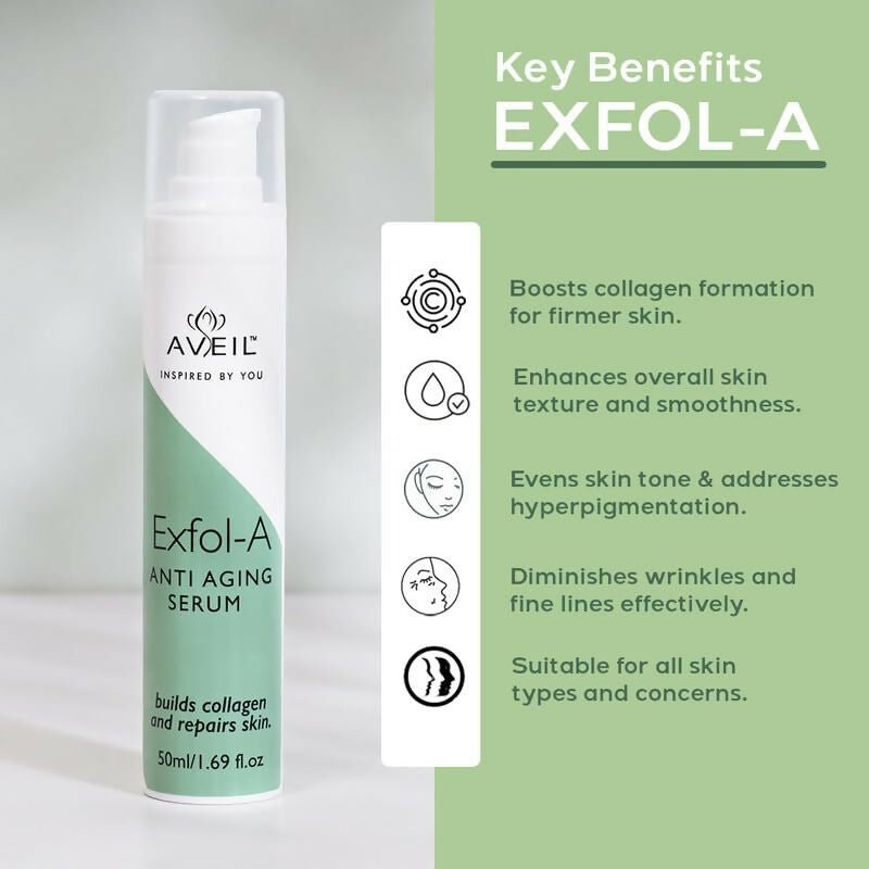 Aveil Exfol-A Anti Aging Face Serum - Renews & Repairs Skin Overnight | Grocsy