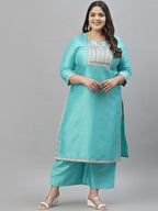 Sztori Plus Size Ethnic Motifs Yoke Design Straight Kurta With Palazzos | Grocsy