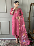 Light Pink Viscose chanderi Stitched Suit With Dupatta - Tanisha | Grocsy