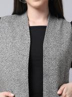 Even Apparels Grey Pure Wool Open Front Woolen Women's Long Coat | Grocsy