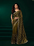 Joban Fashion Mehandi Green Net Party Wear Sarees | Grocsy