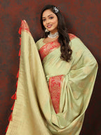 Lorenvalley Fashion Seagreen Cotton Woven Design with Zari Weaving Design Saree | Grocsy