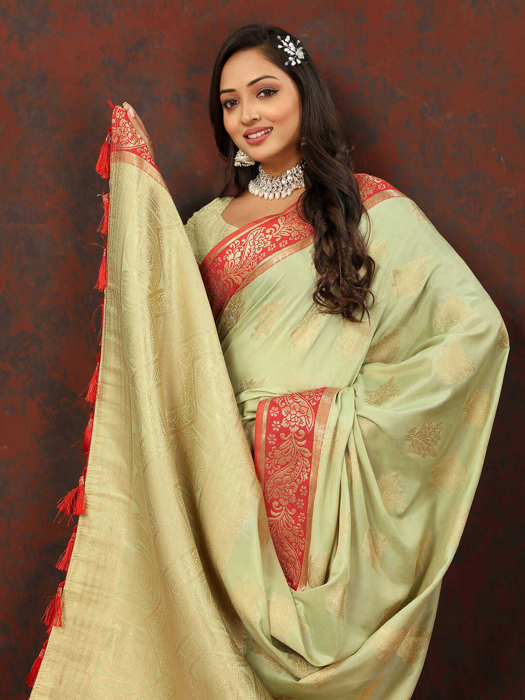 Lorenvalley Fashion Seagreen Cotton Woven Design with Zari Weaving Design Saree | Grocsy