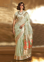 Green Handwoven Tissue Fabric Festive & Party Style Saree - Emponline | Grocsy