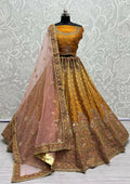 Jyoti Fashion Women's Golden Bridal Net Fancy Dori & Sequins Multi Thread Embroidered with Diamond Work Wedding Lehenga Choli | Grocsy