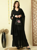 Myshka Women's Black Georgette Kurti & Skirt With Dupatta Party Sets | Grocsy