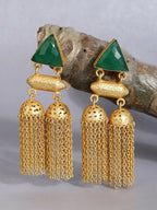 Joban Fashion Women Green Stone Matte Gold Jhumka | Grocsy