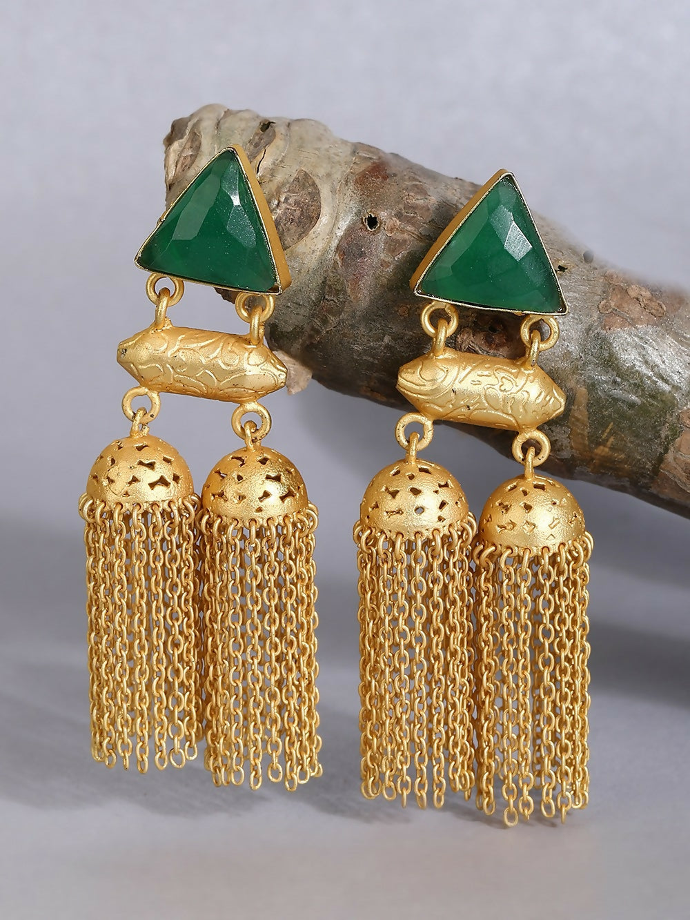 Joban Fashion Women Green Stone Matte Gold Jhumka | Grocsy
