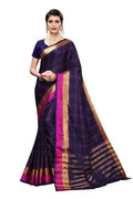 Vamika Navy Cotton Silk Weaving Saree (Rimi Checks Navy) | Grocsy