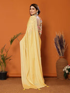Partywear Designer Yellow Polyester Zari Fancy Saree - Starwalk | Grocsy