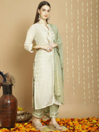 Jyoti Fashion Women's Off White Chanderi Silk Elegant Jardoshi Kurta with Trouser & Dupatta | Grocsy