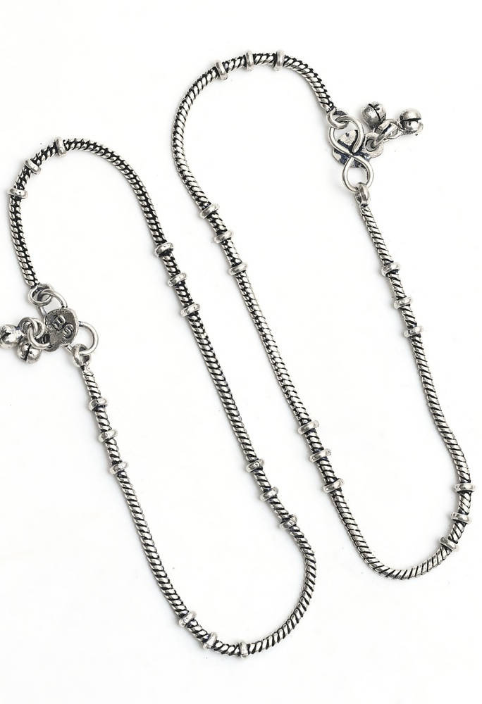 Mominos Fashion Kamal Johar Oxidised Light Weight Silver Anklets | Grocsy