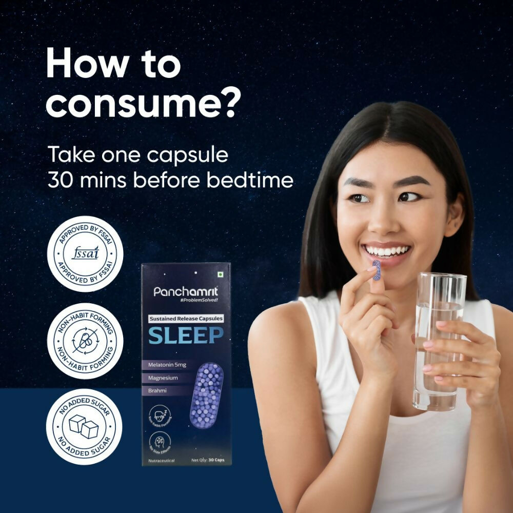 Panchamrit Sustained Release Capsules For Sleep with 5mg Melatonin | Grocsy