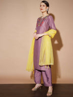 Myshka Mauve Solid Kurta & Palazzos With Dupatta | Grocsy