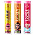 Chicnutrix Glow + Super C + Bounce Effervescent Tablets Combo - Vitamin C with Skin Care and Hairfall Control Bundle | Grocsy