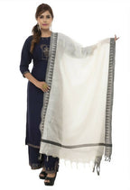 Mominos Fashion Moeza Cotton Black Temple Border Off White Dupatta | Grocsy