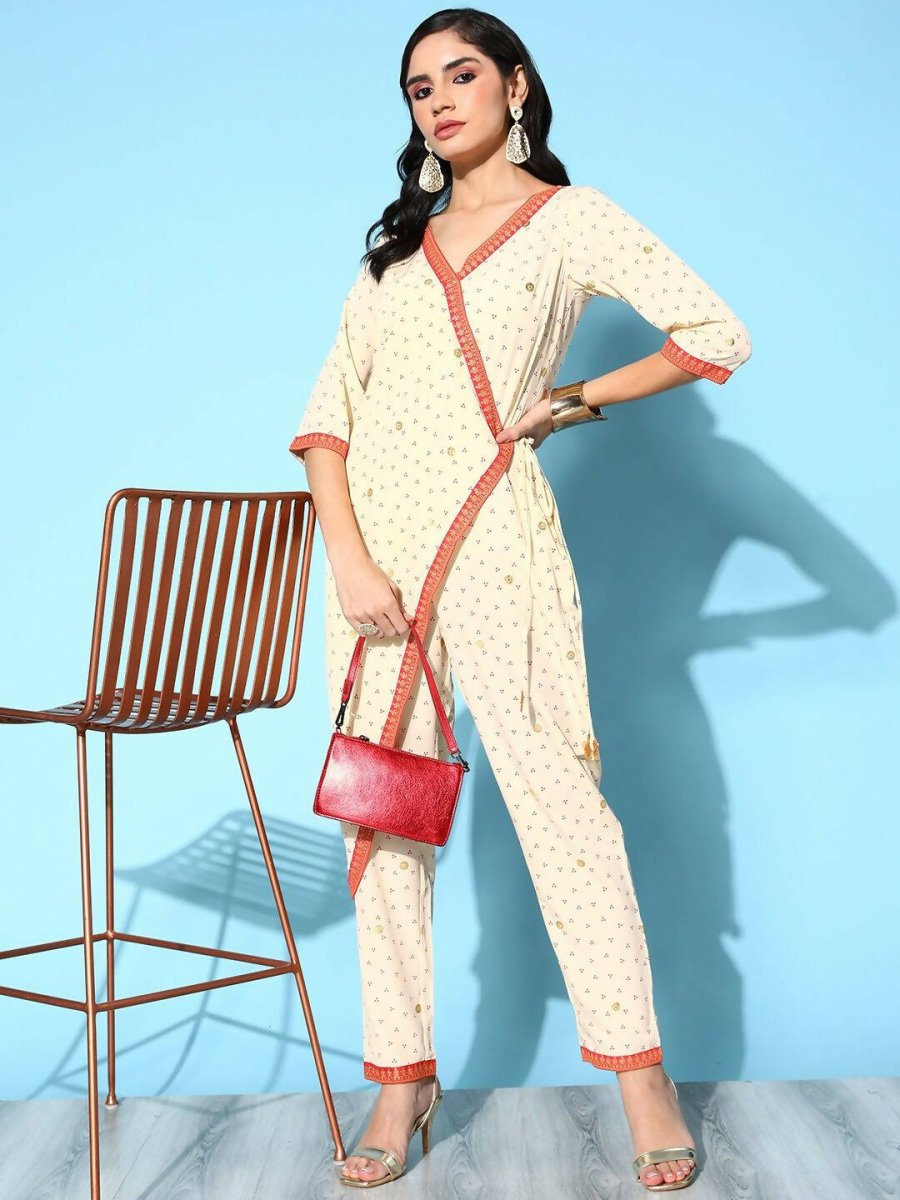 Ahalyaa Womens Offwhite Crepe Printed Jumpsuit | Grocsy