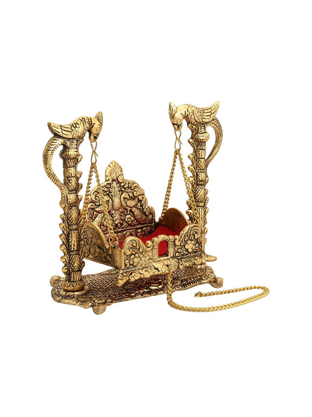 CraftVatika Gold-Polished & Red Swing Jhula Singhasan Pooja Chowki | Grocsy
