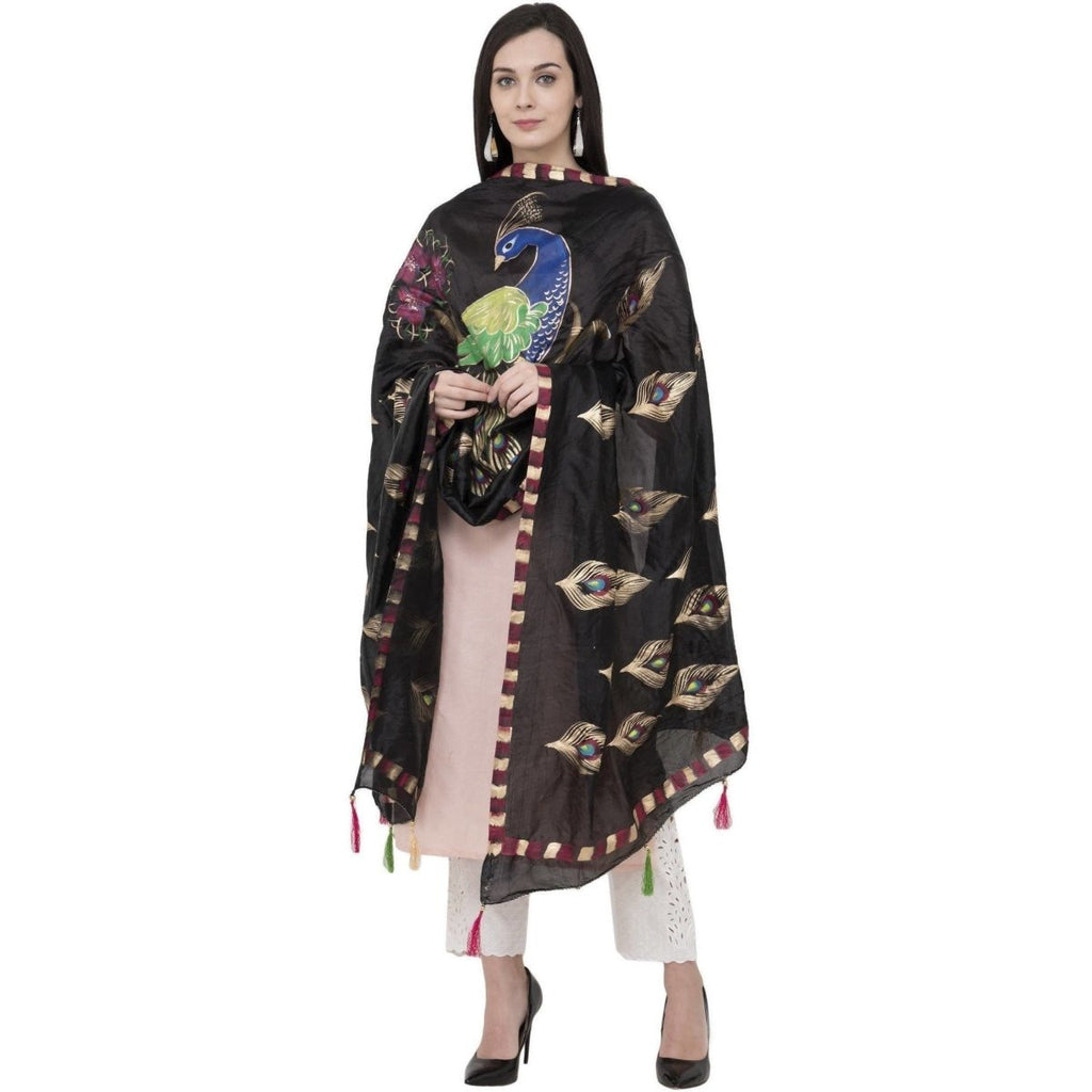 A R Silk Silk Peacock Multi Fancy Dupatta Color Black Dupatta or Chunni | Grocsy