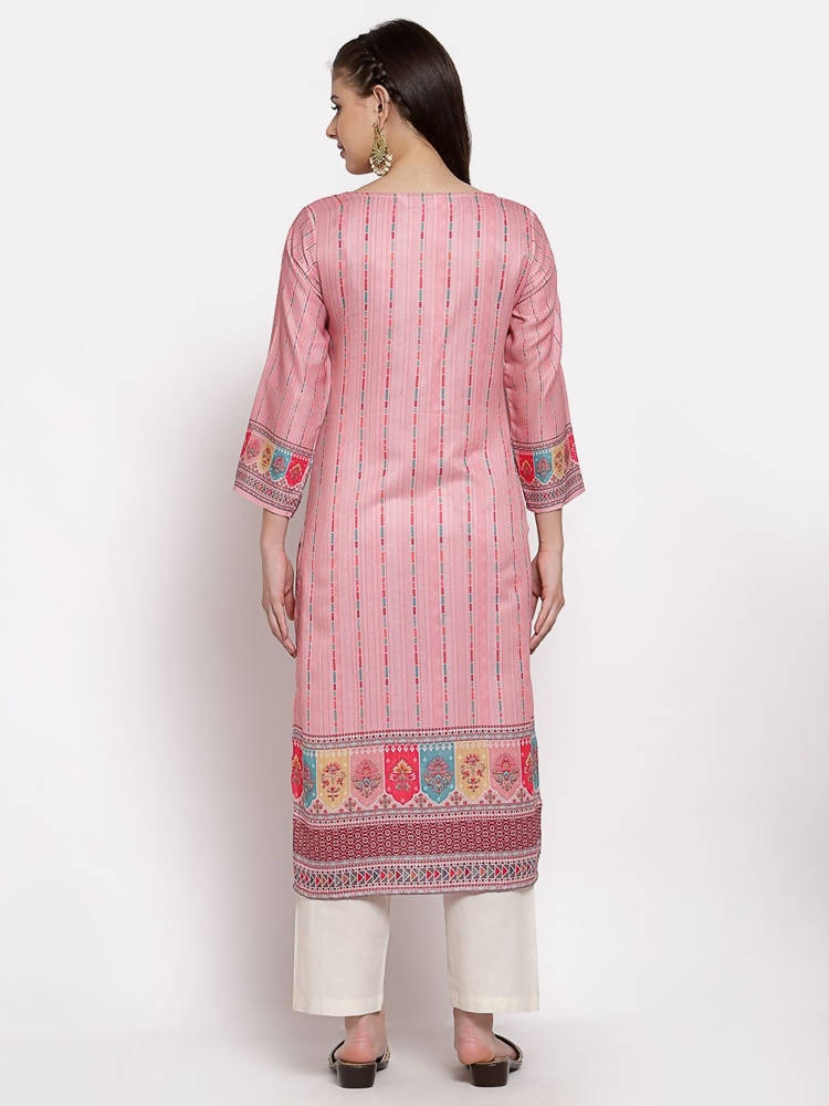 Myshka Women's Traditional Multi Cotton Printed 3/4 Sleeve Round Neck Casual Kurta | Grocsy
