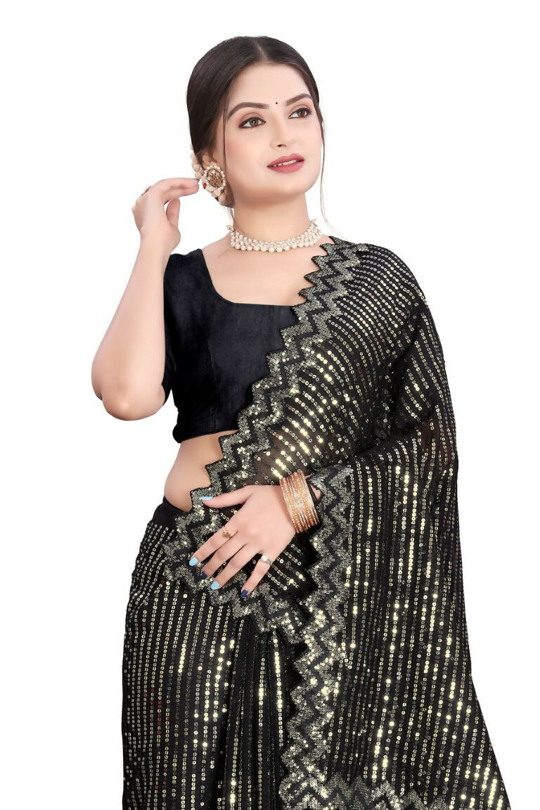Dishitha Creation Indian Women's Designer Georgette Sequence Saree - Green | Grocsy