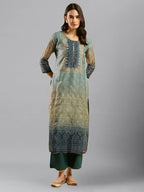 Blue Chinon Digital Printed With Hand Work Kurta - Himanshi | Grocsy