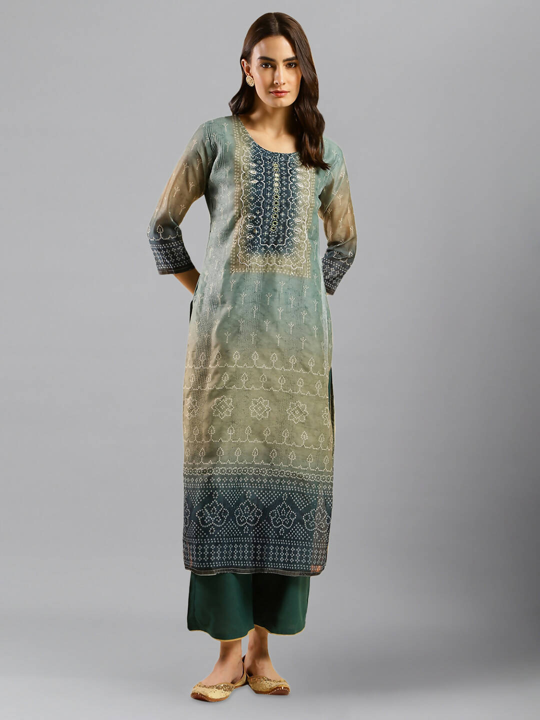 Blue Chinon Digital Printed With Hand Work Kurta - Himanshi | Grocsy
