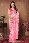 Partywear Designer Pink Georgette Fancy Saree - Satrangi | Grocsy