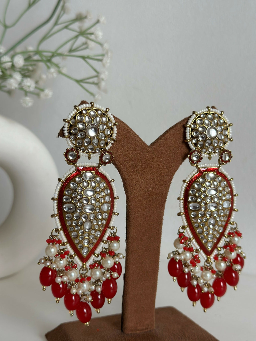 Red Kundan Drop Earrings By House of Ree - Swadesiicart